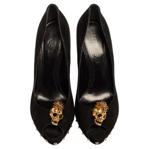 Alexander McQueen Tweed Studded Skull Shoes Black White main image 1